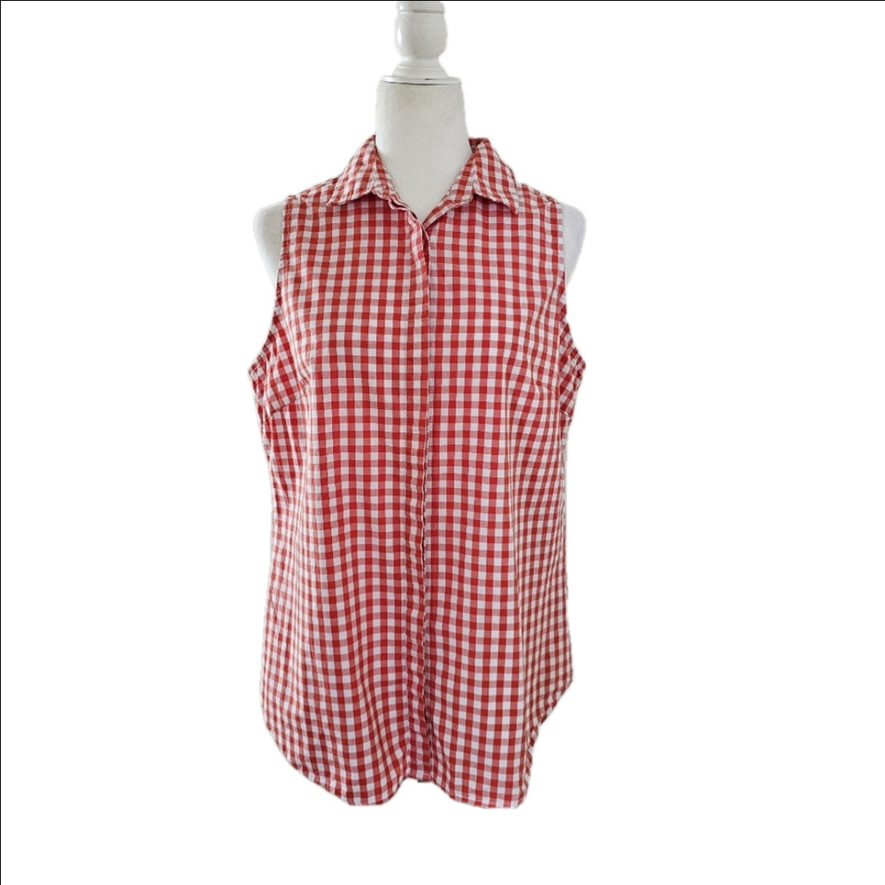 Zac & Rachel Sleeveless Buttondown Blouse 100% Cotton Brick Red Womens Large